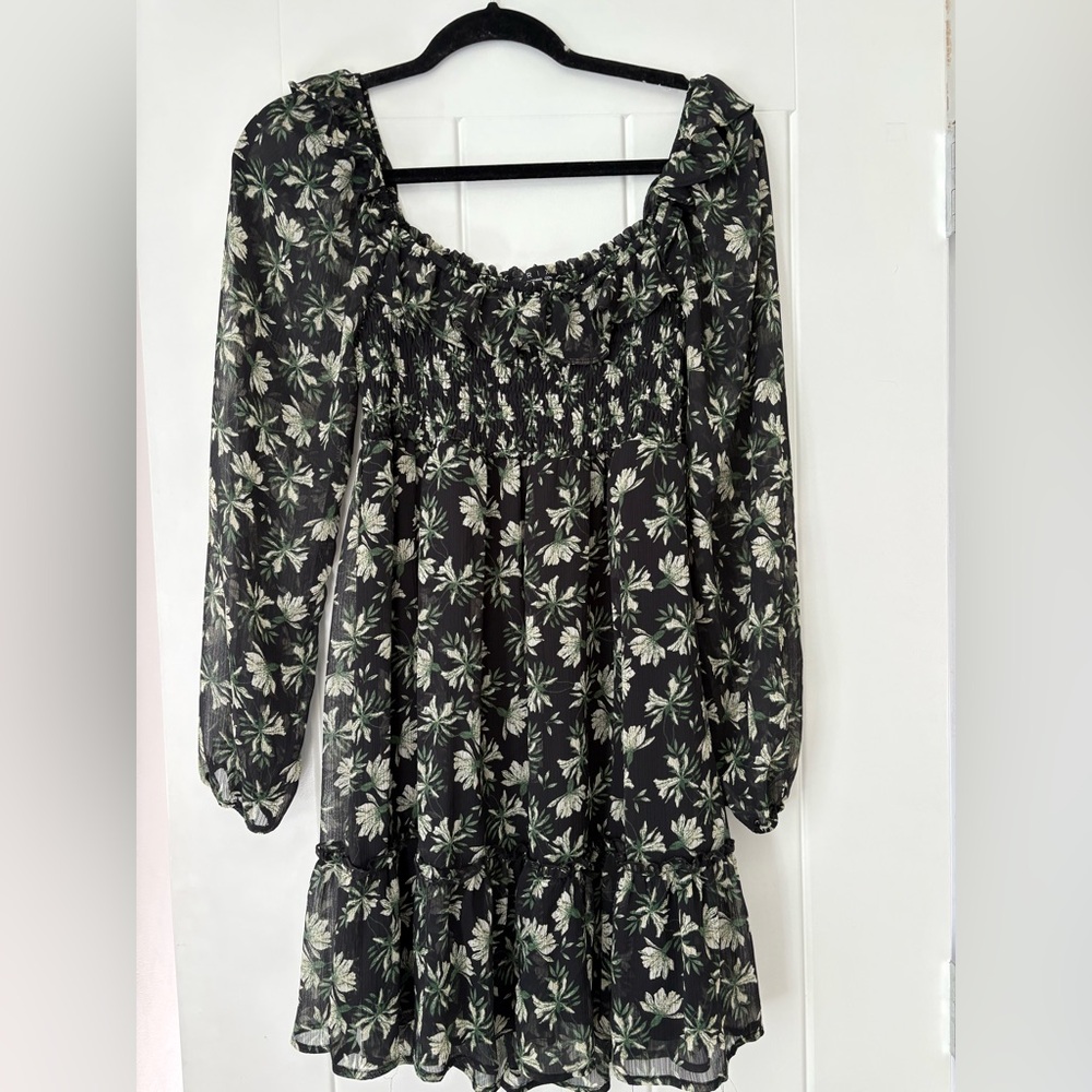 Trixxi Black and Green Leaf Print Skirt